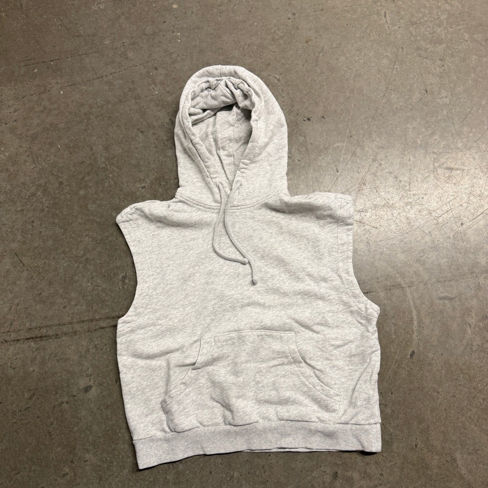 HM Mens Sleeveless Hoodie Gray Pullover Vest Small Gym Workout Sweatshirt